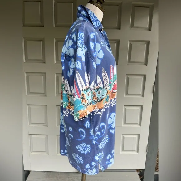 McNeel Palmer Vintage Blue Surfboard Volkswagen Buggy Print Men's Shirt - Picture 4 of 9